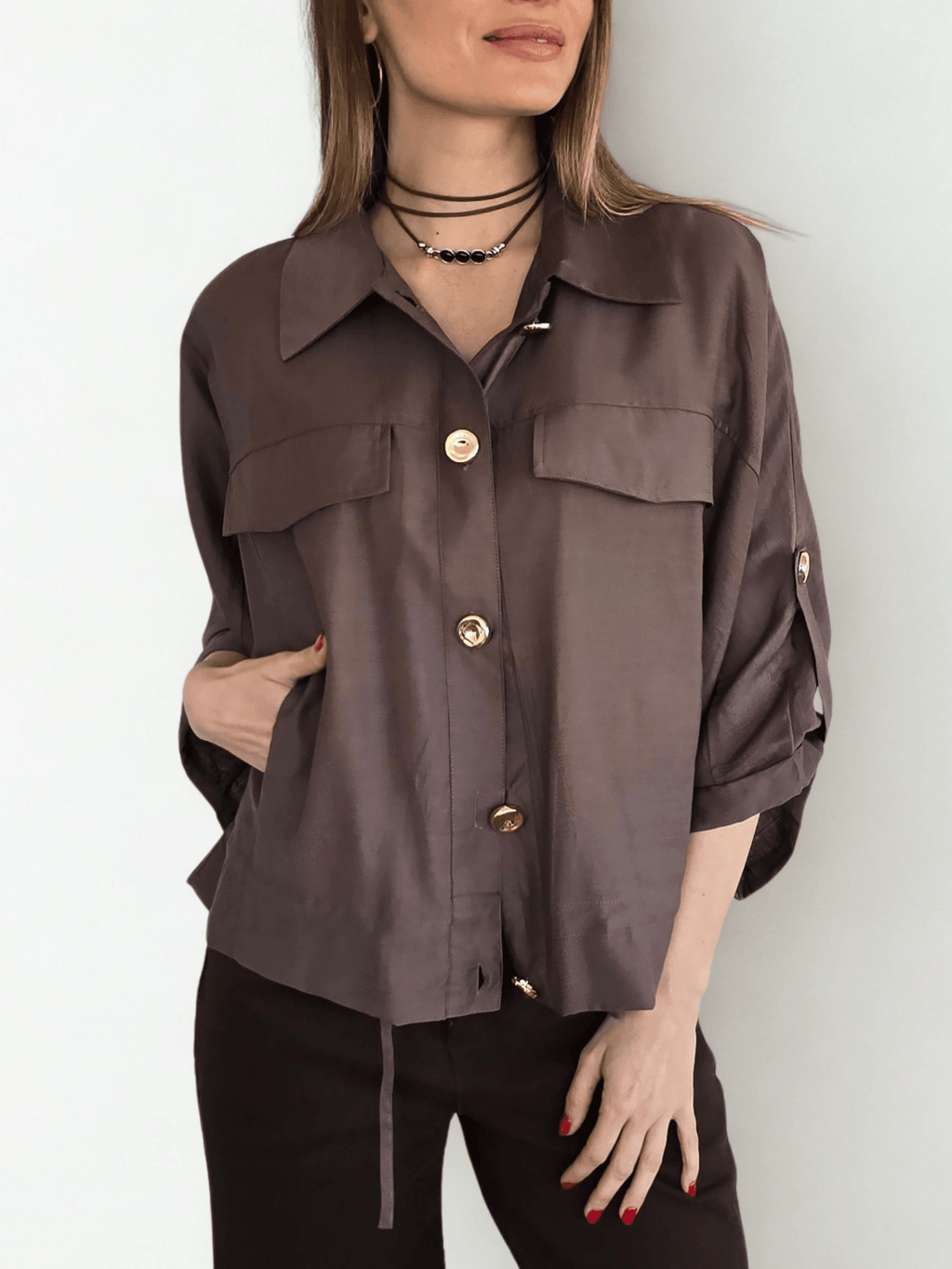 Chaqueta Botones Dorados, color Chocolate