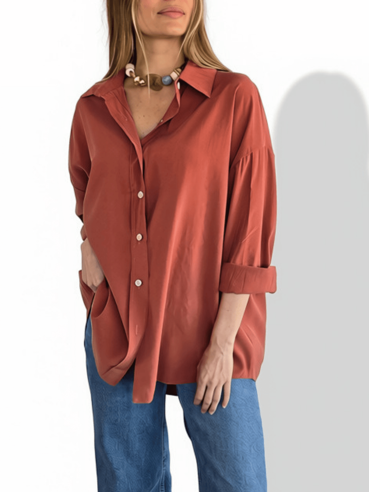 Blusa Tencel, color Terracota