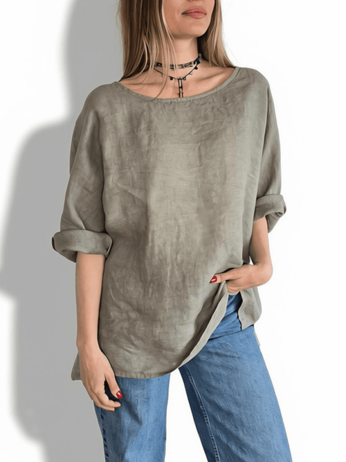 Blusa 100% Lino Italiano Ancha, color Taupe