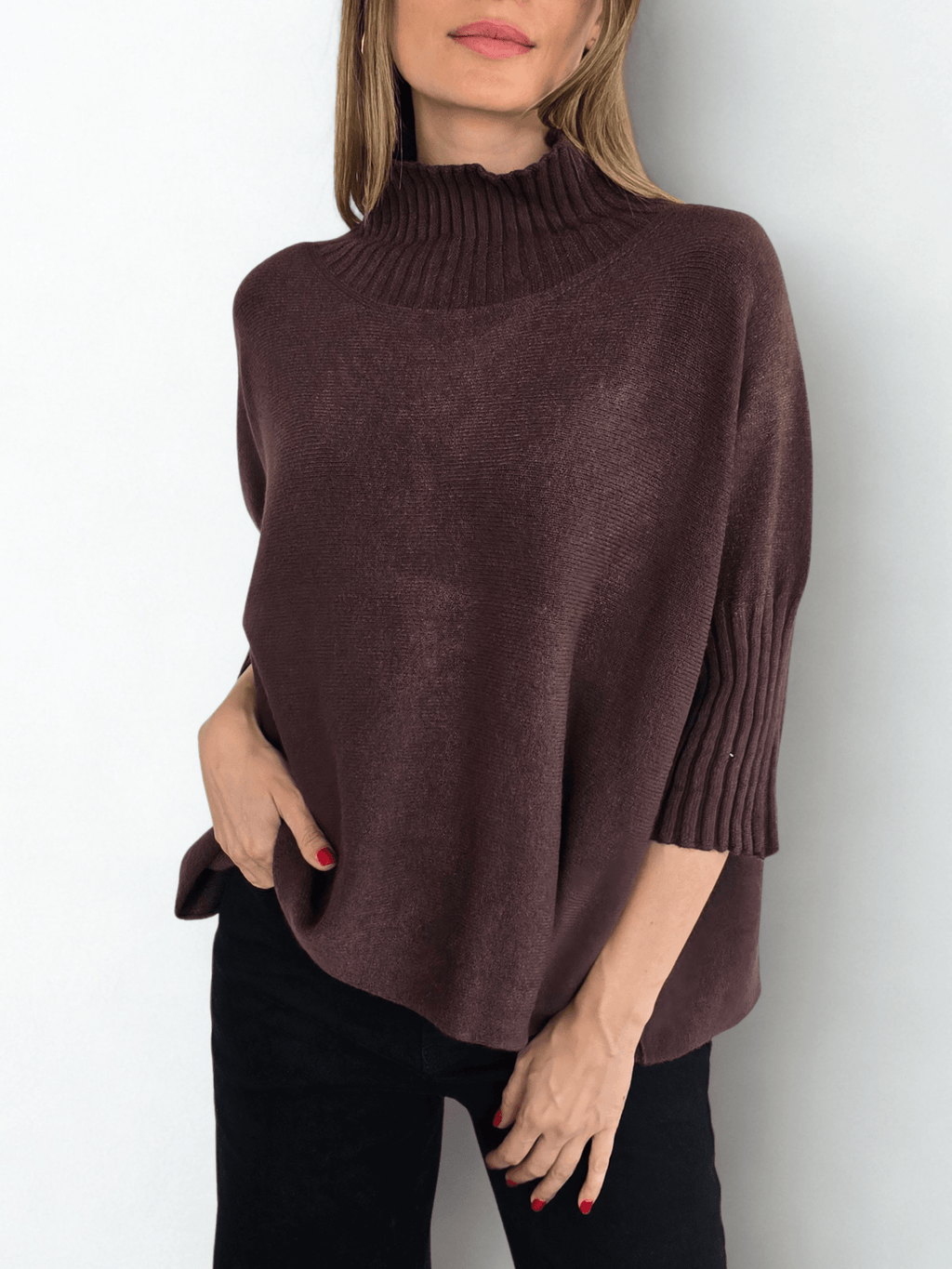 Sweater Italiano manga 3/4, color Chocolate