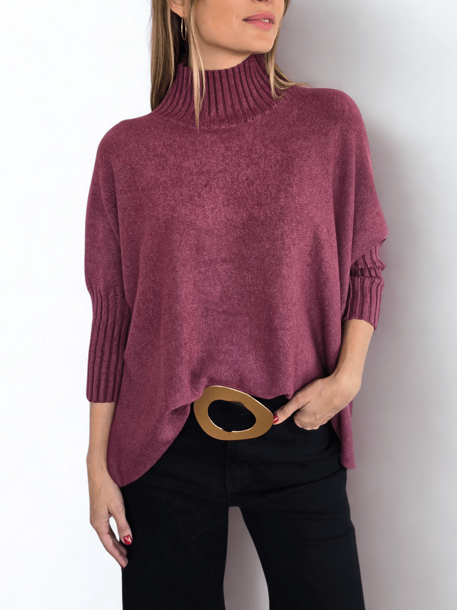 Sweater Italiano manga 3/4, color Guinda