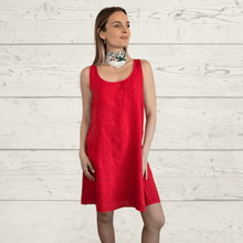 Cargar imagen en el visor de la galería, Vestido de Lino Italiano sin mangas, color Rojo
