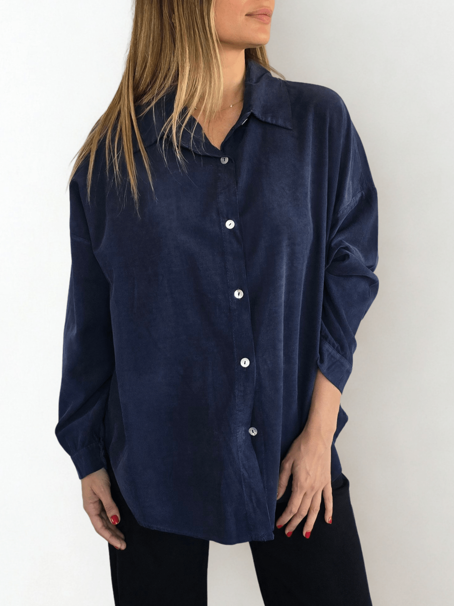 Blusa Italiana cotelé mil rayas, color Azul Marino