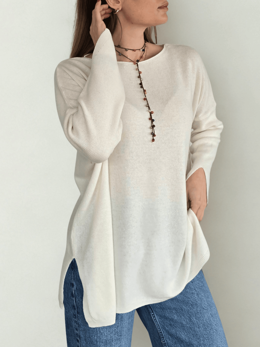 Sweater Italiano Puño Abierto, color Blanco Invierno