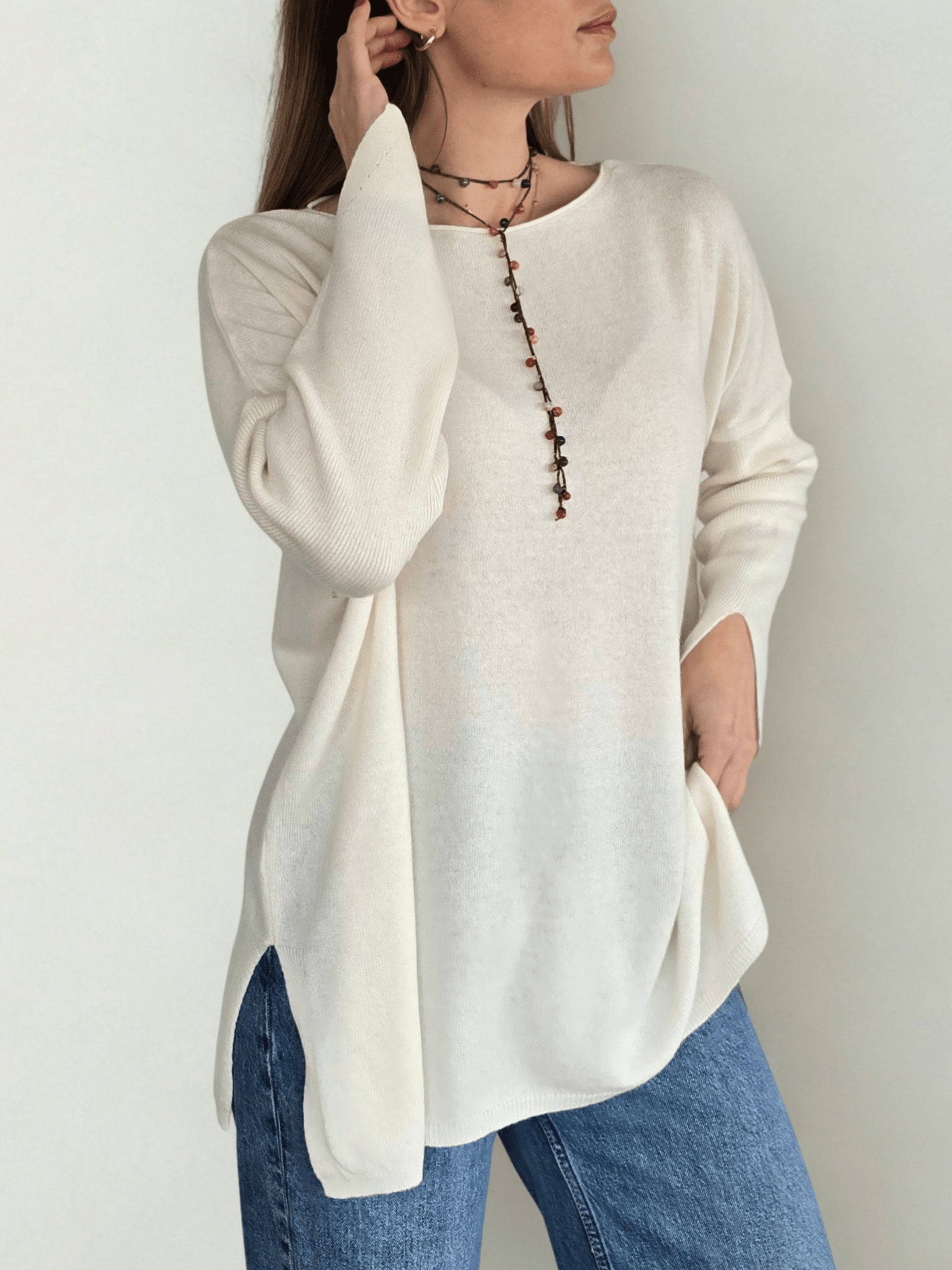 Sweater Italiano Puño Abierto, color Blanco Invierno