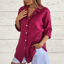 Cargar imagen en el visor de la galería, Blusa Italiana Venecia 100% Lino, color Magenta
