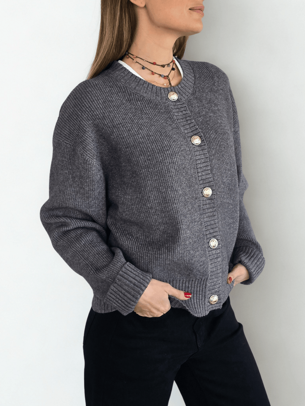 Chaleco Botones Dorados, color Gris