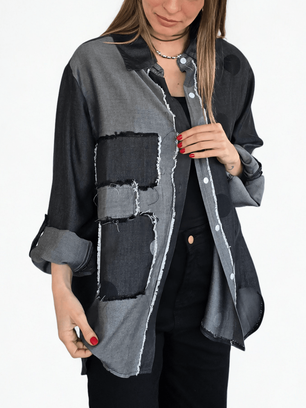Blusa Jeans, color Gris