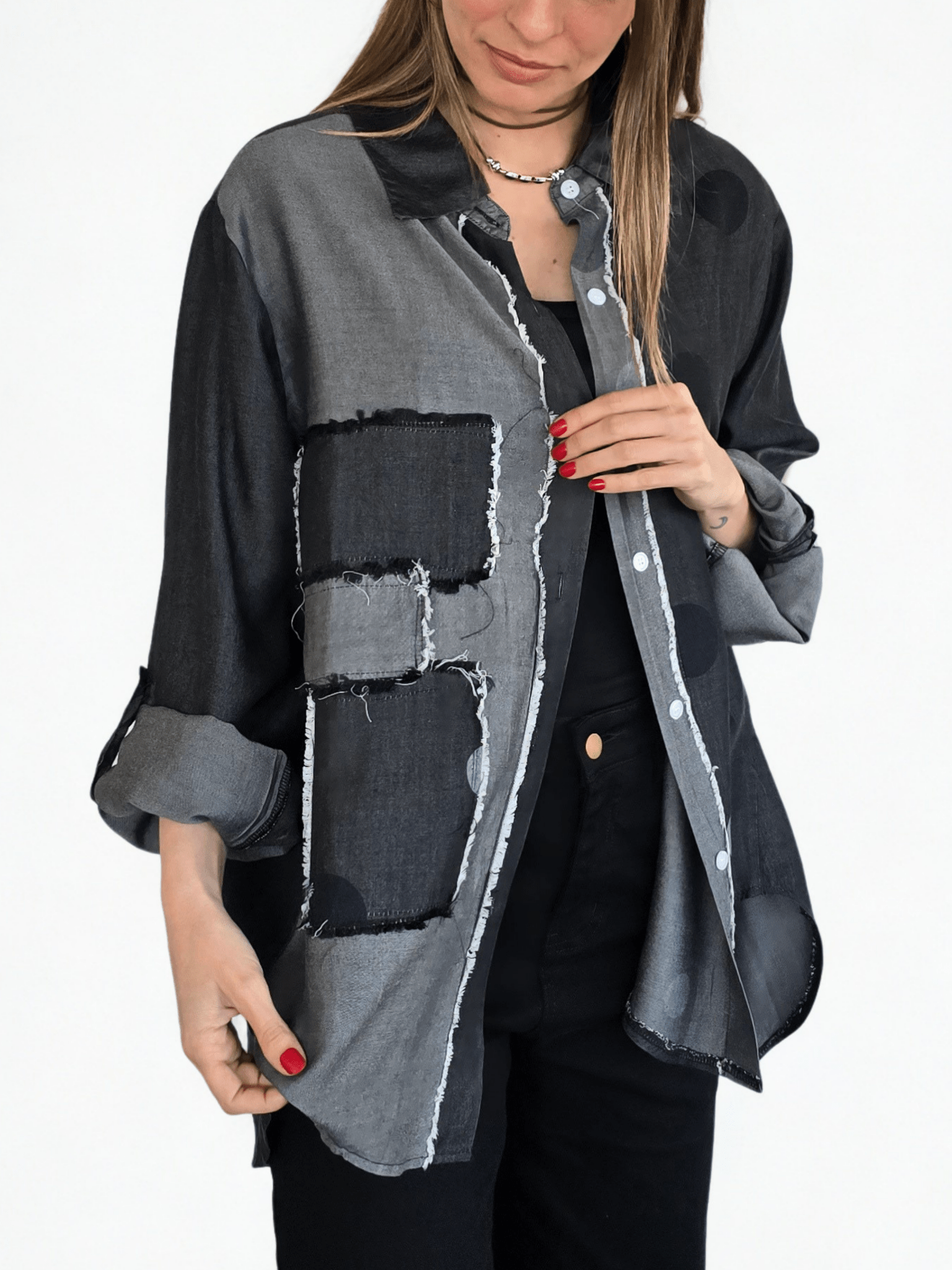 Blusa Jeans, color Gris