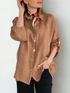 Blusa de Lino Italiano Ancha, color Camel