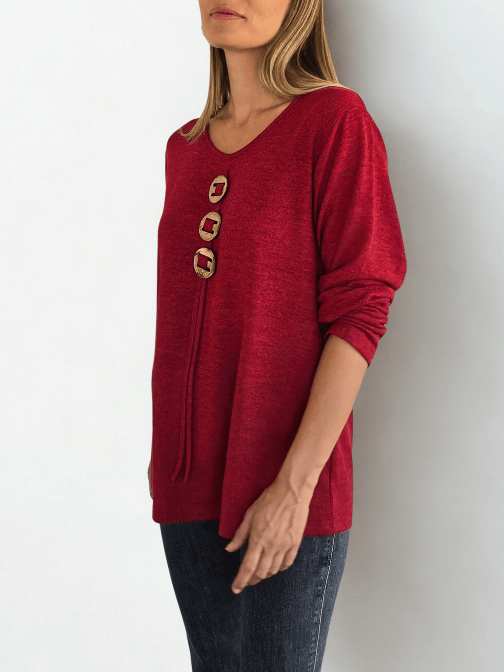 Polera Tres botones, color Burdeo