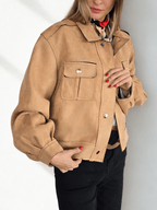 Chaqueta tipo Gamuza, color Camel