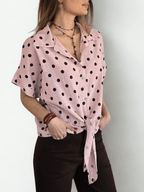 Blusa Italiana Lunares Manga corta, fondo Rosado