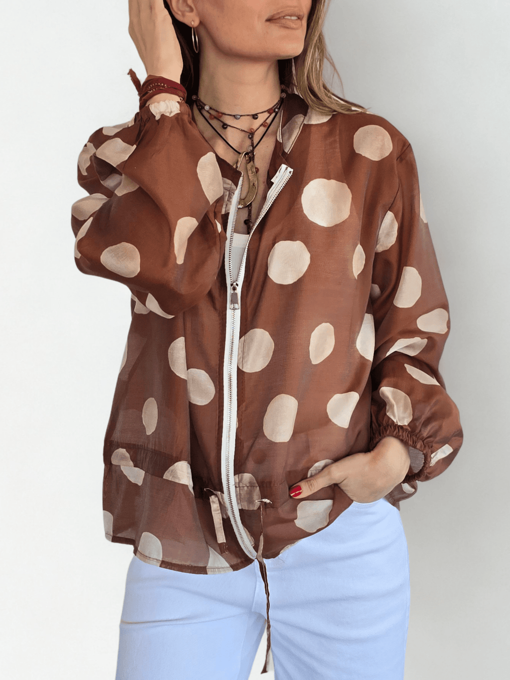 Chaqueta Italiana Lunares, fondo Terracota