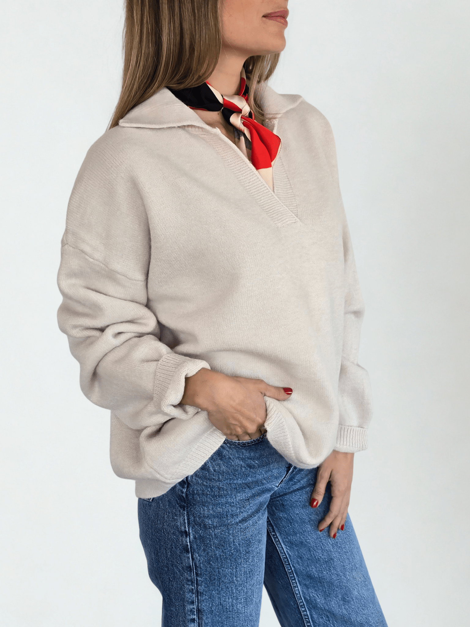 Sweater con Cuello, color Blanco Invierno