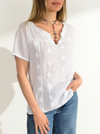 Blusa Italiana 100% Lino Bordad, color Blanco