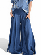 Pantalón Palazzo Italiano 100% Lino, color Azul
