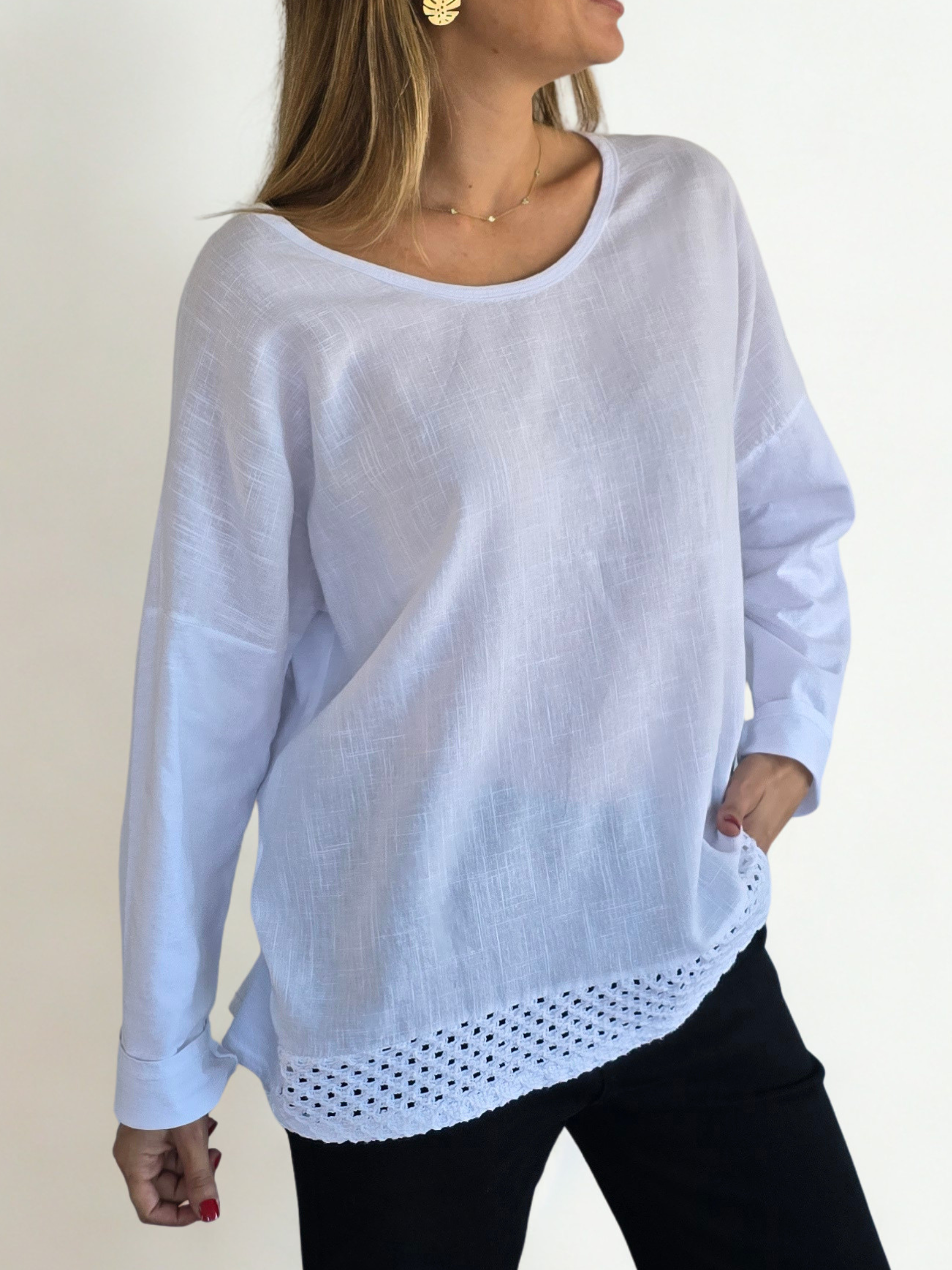 Blusa Italiana Bordada, color Blanco