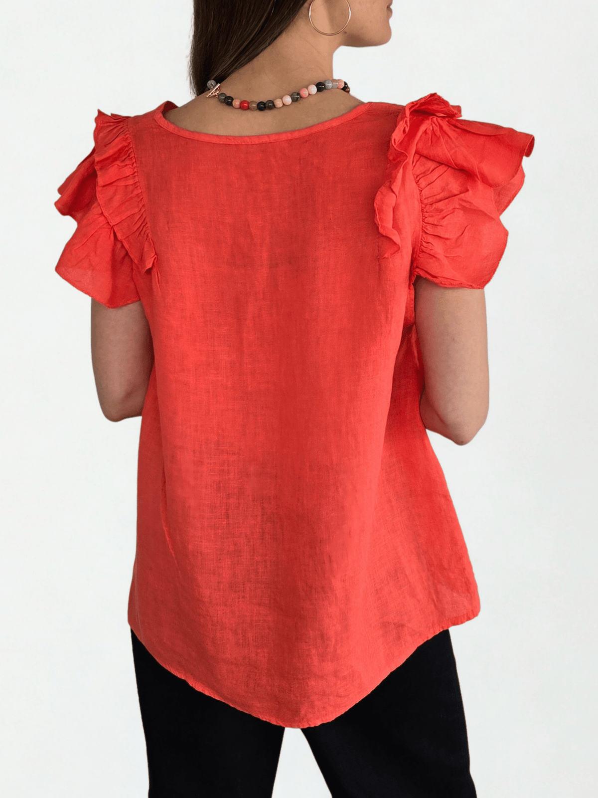Blusa Italiana 100%Lino Mangas Irregulares, color Coral