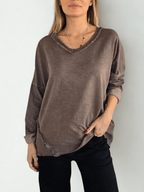 Sweater Polerón Teñido con desflecado, color Chocolate