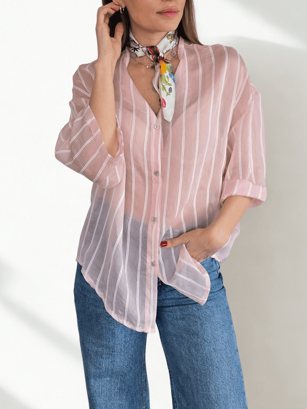 Blusa Italiana Rayada, fondo Rosado