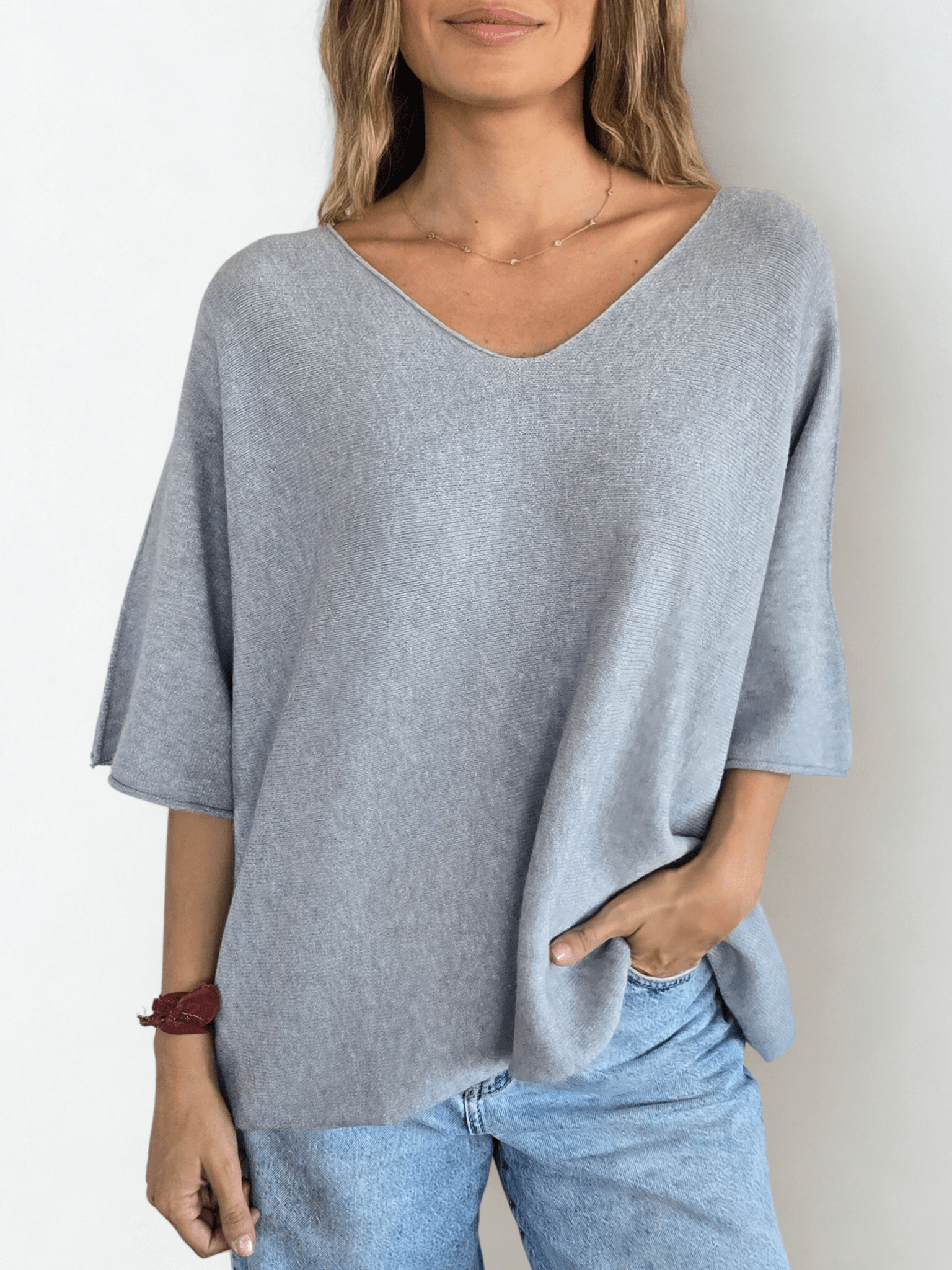 Sweater Italiano Manga 3/4, color Gris