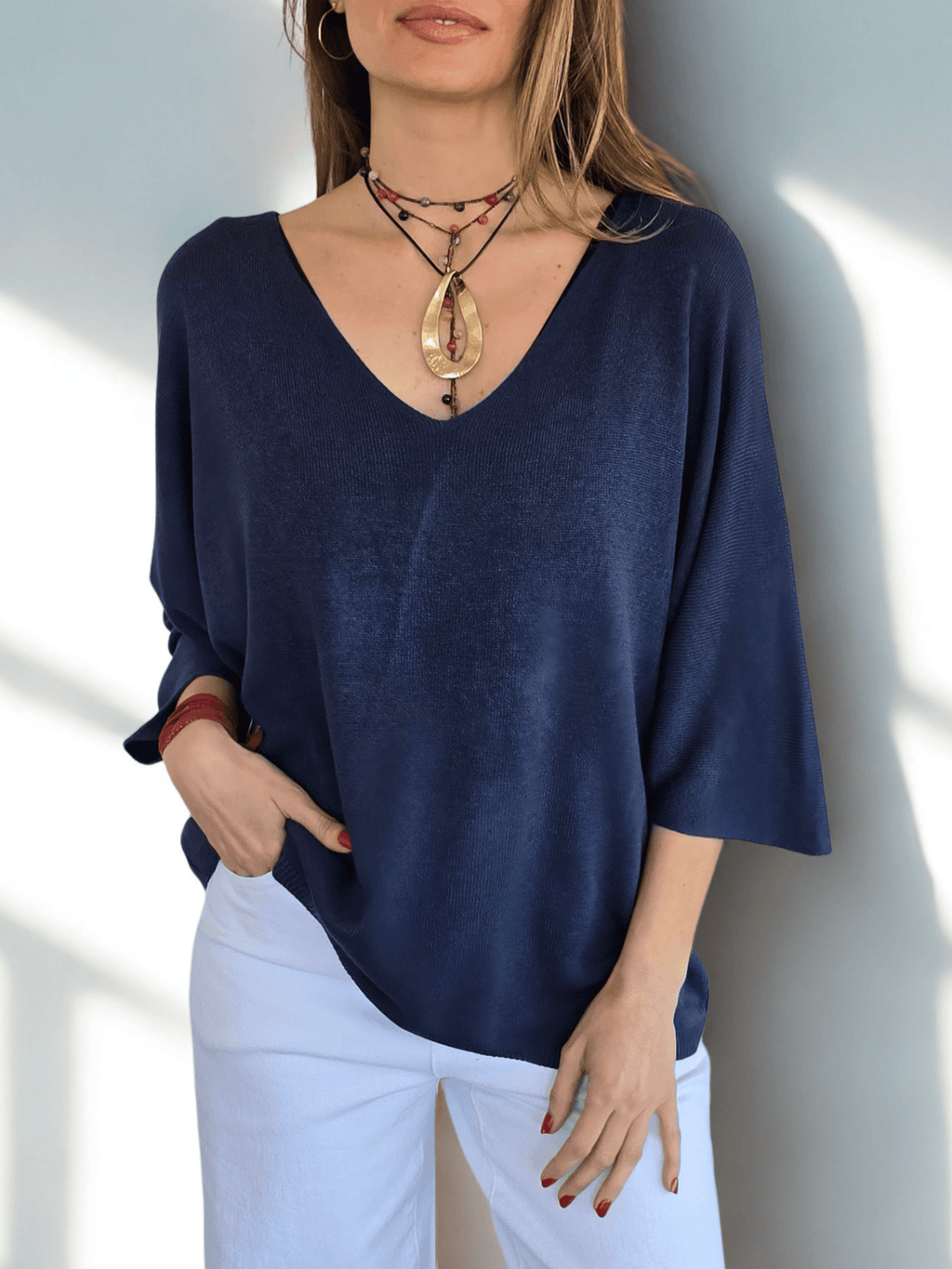 Sweater Italiano Manga 3/4, color Azul Marino