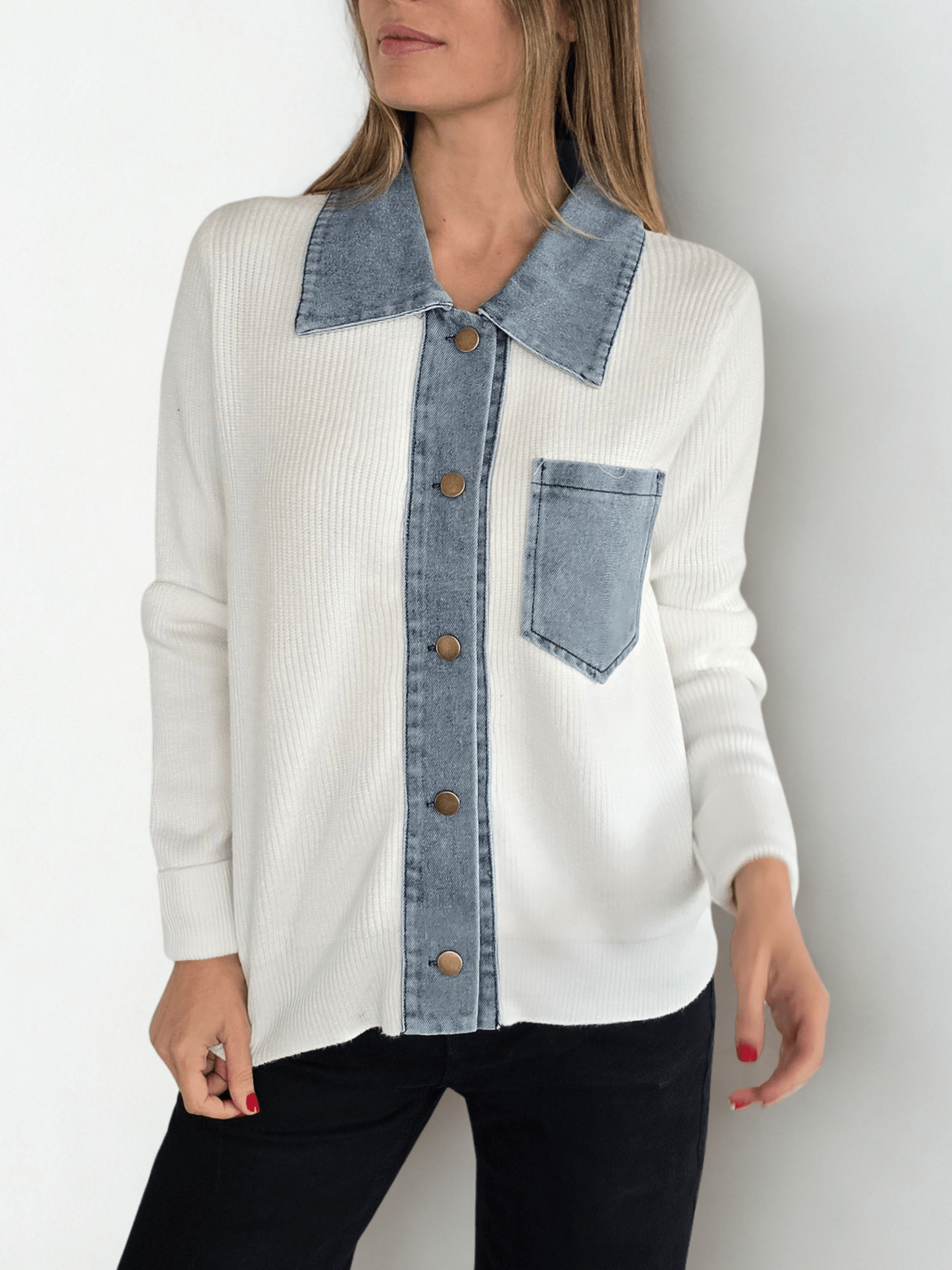 Chaleco con Jeans, color Blanco