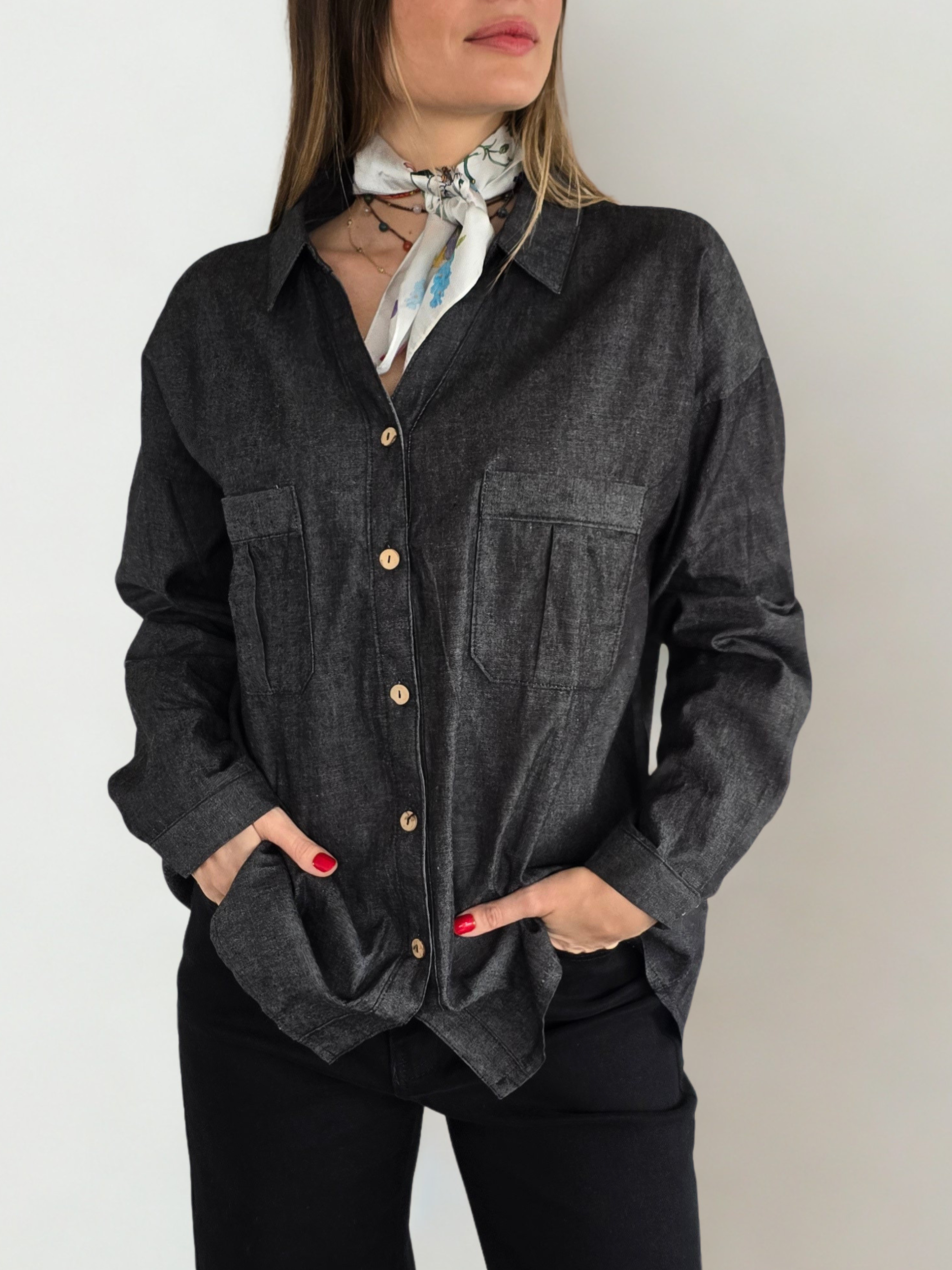 Blusa Jeans, color Gris