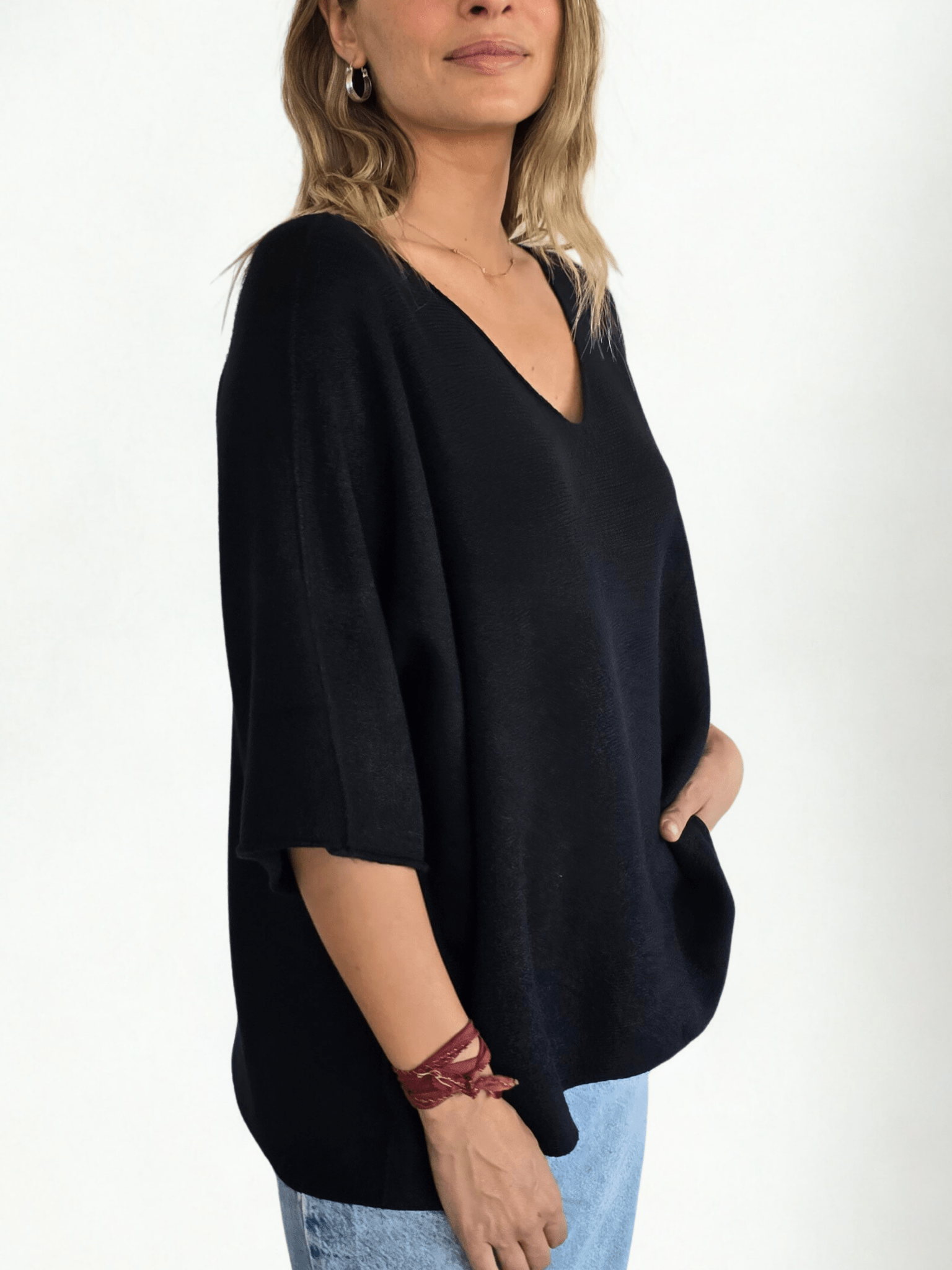 Sweater Italiano Manga 3/4, color Negro