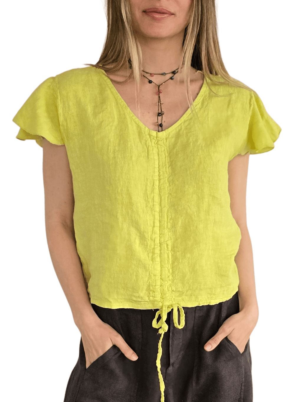 Blusa Italiana 100% Lino Tirita, color Pistacho