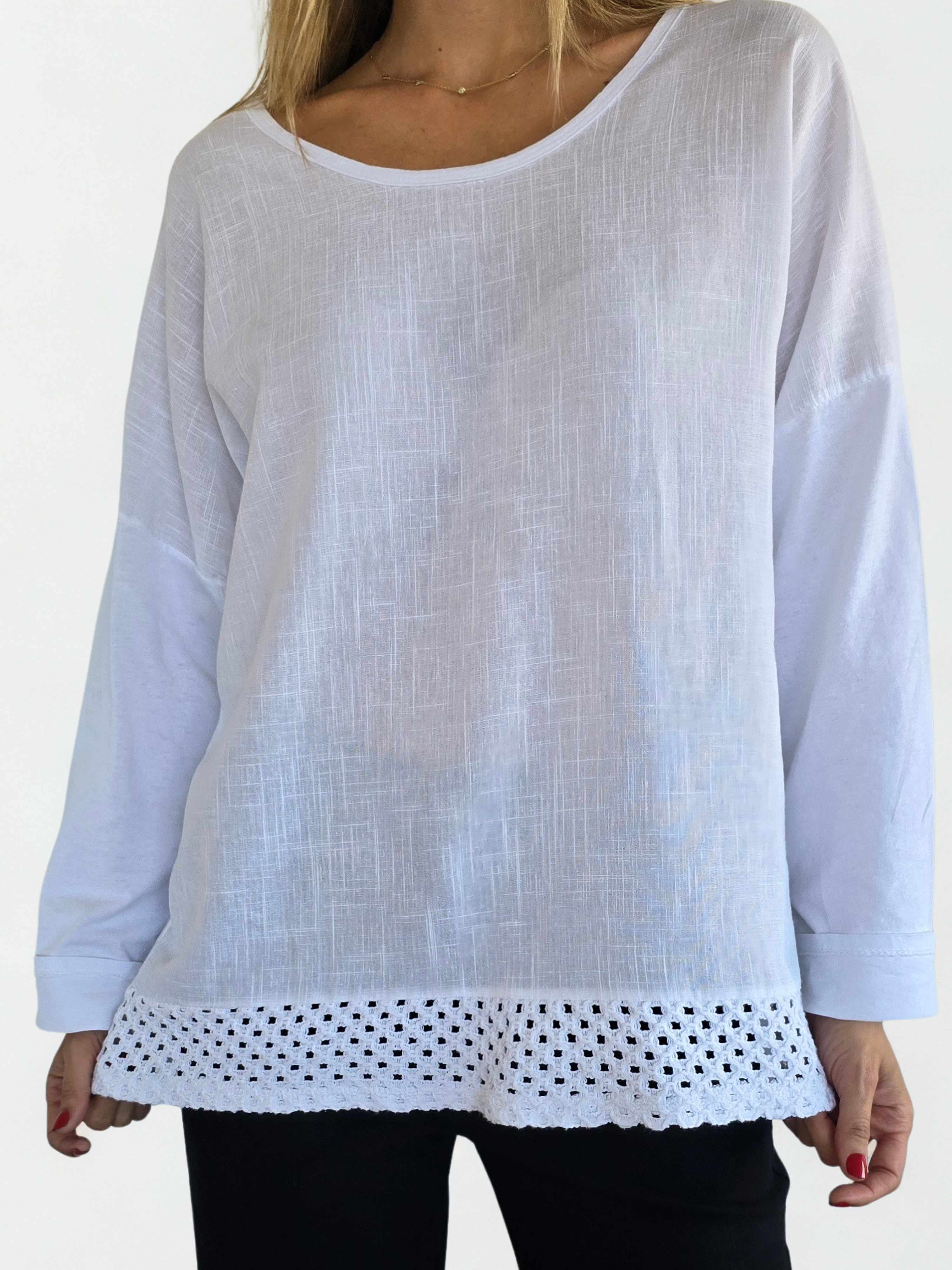 Blusa Italiana Bordada, color Blanco