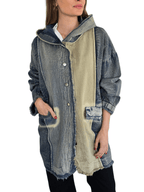 Chaqueta Jeans Dos Colores, color Azul con Beige