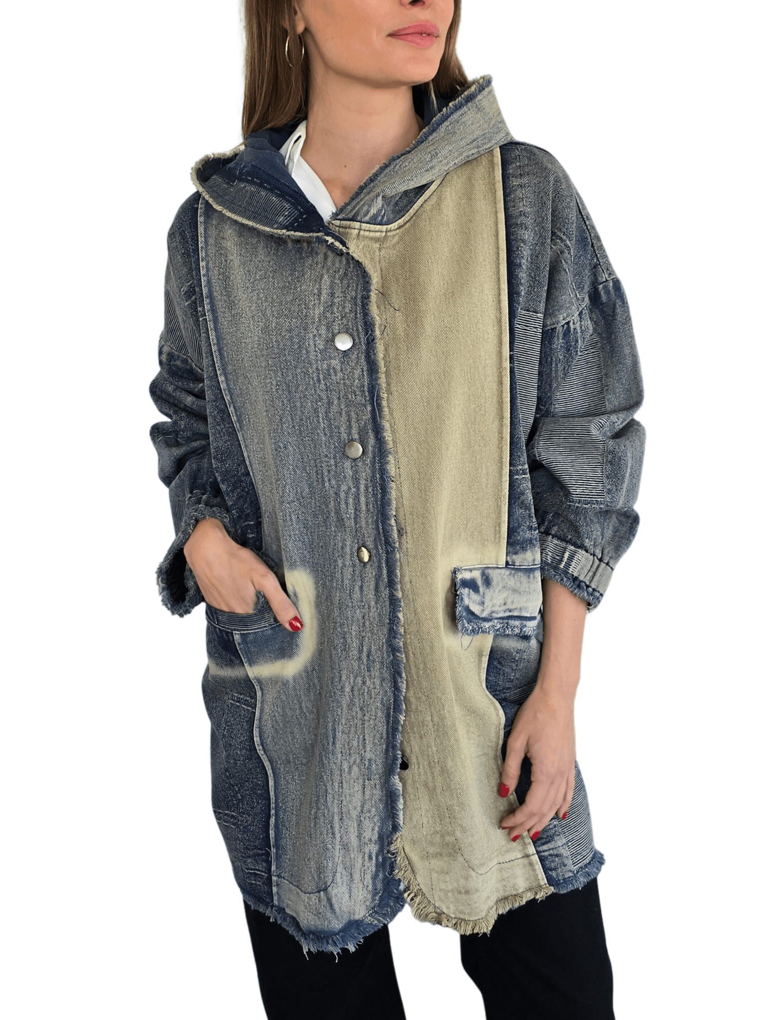 Chaqueta Jeans Dos Colores, color Azul con Beige