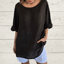 Cargar imagen en el visor de la galería, Blusa Italiana Verona 100% Lino, color Chocolate
