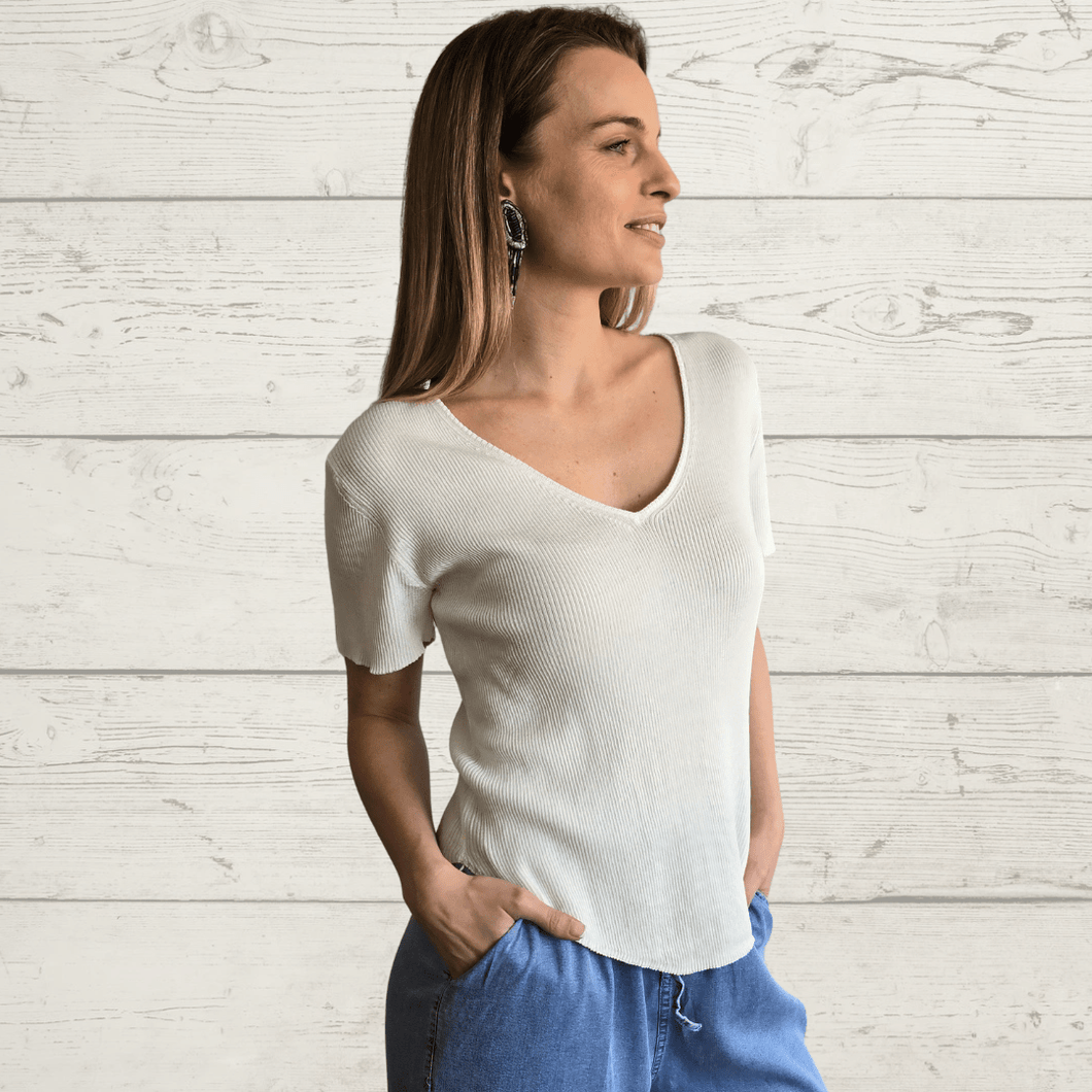 Polera de hilo, color Blanco Invierno