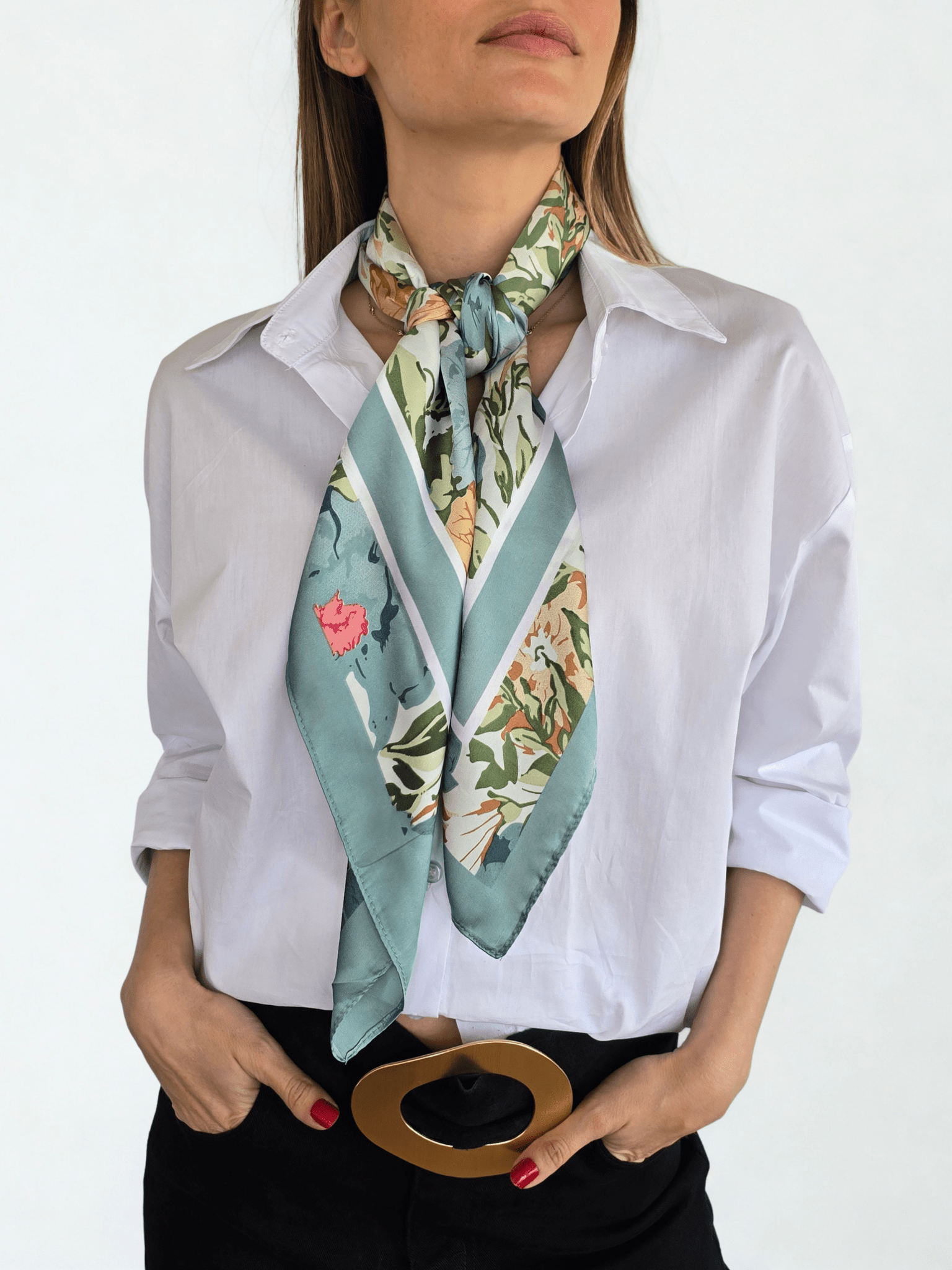 Pañuelo Estampado, Orilla Verde Menta