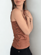 Polera escote en V sin Mangas, color Terracota