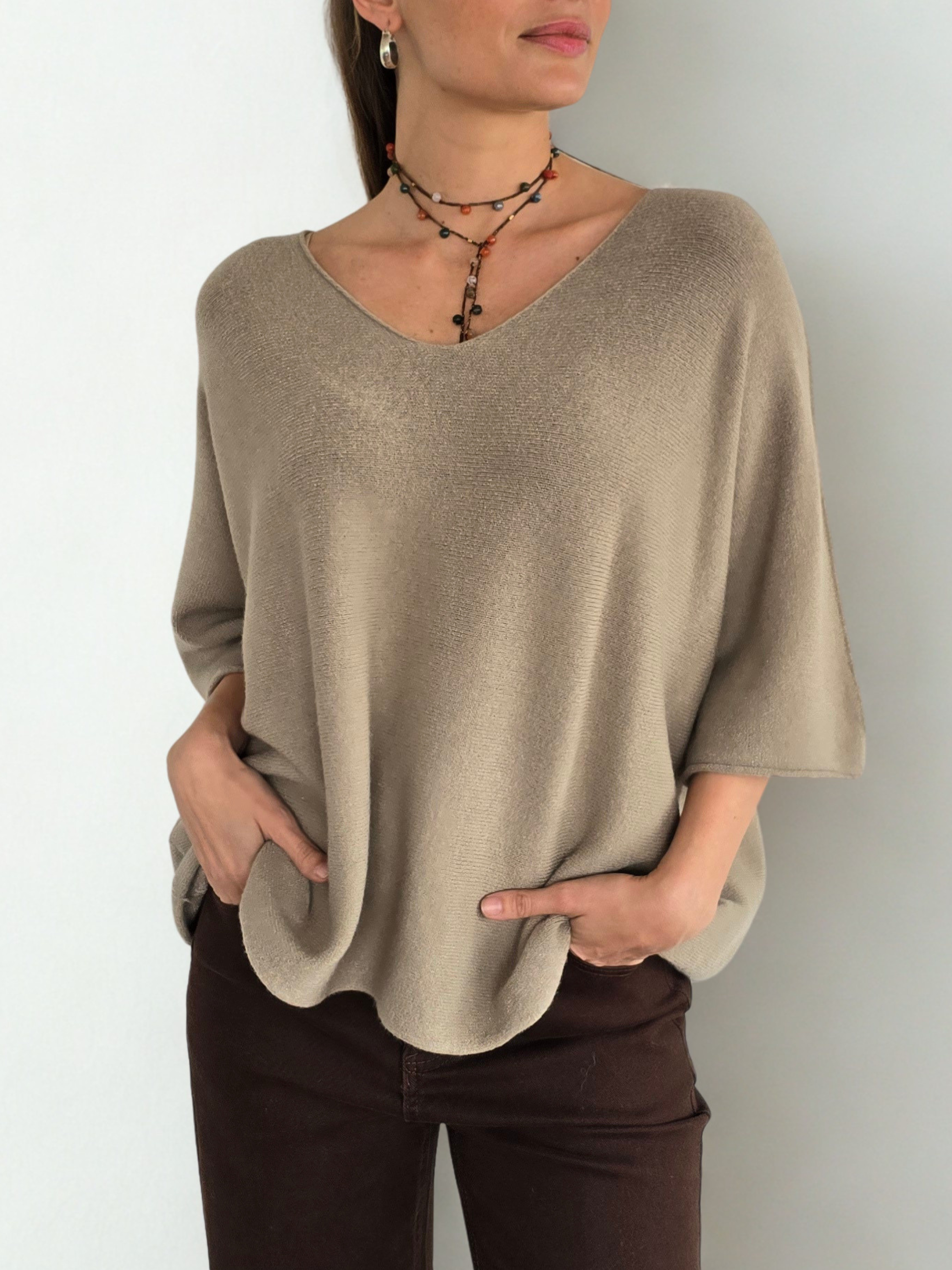 Sweater Italiano manga 3/4, color Tostado
