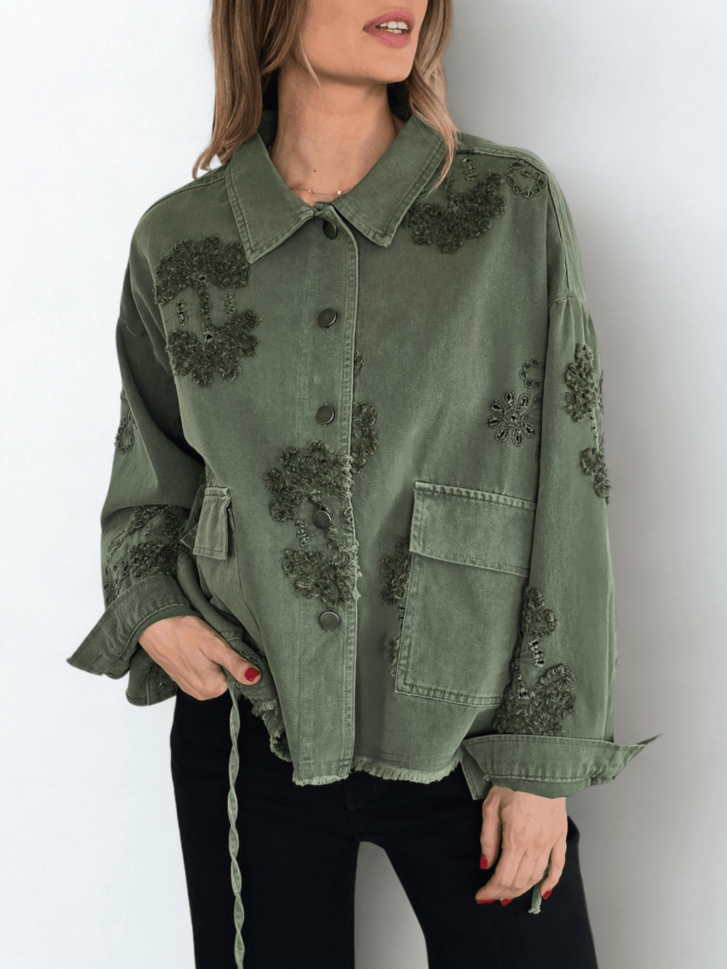 Chaqueta Italiana Bordada, color Verde