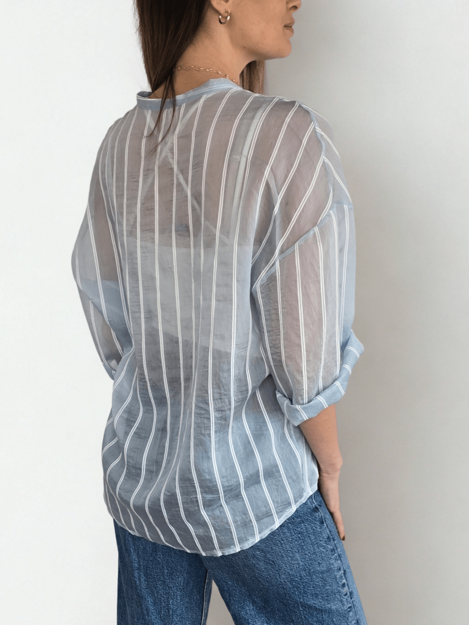 Blusa Italiana Rayada, fondo Celeste