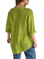 Blusa Italiana 100% Lino dos Botones, color Pistacho