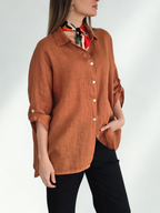 Blusa de Lino Italiano Ancha, color Terracota