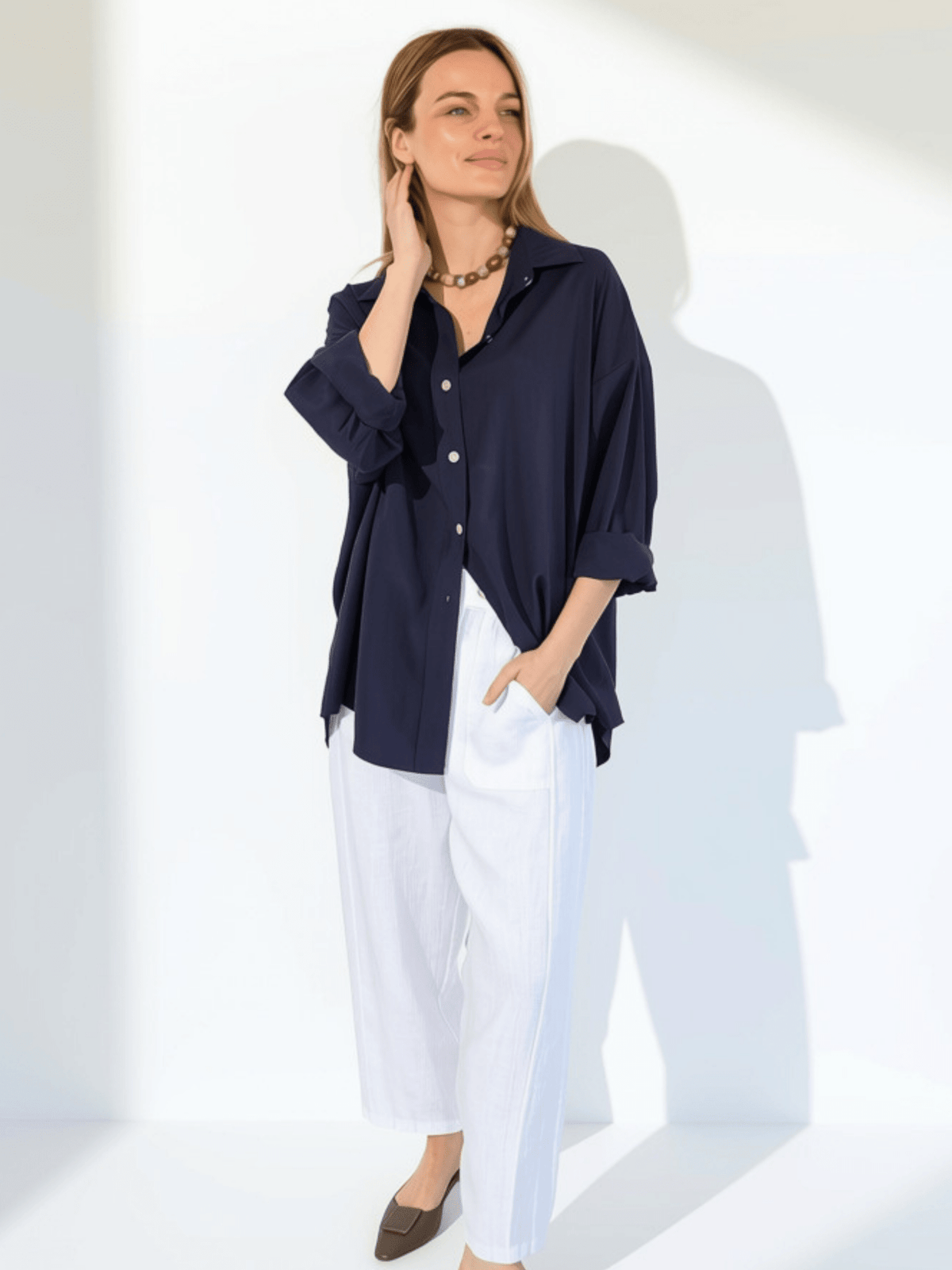 Blusa Tencel, color Azul Marino