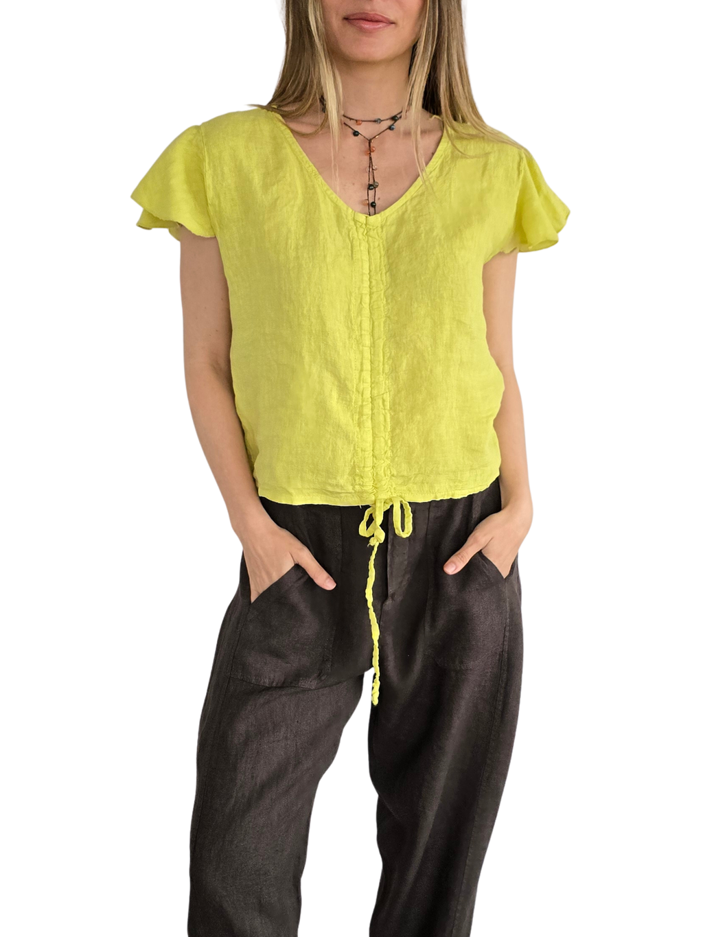 Blusa Italiana 100% Lino Tirita, color Pistacho