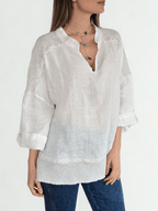 Blusa 100% Lino Italiano escote en V, color Blanco