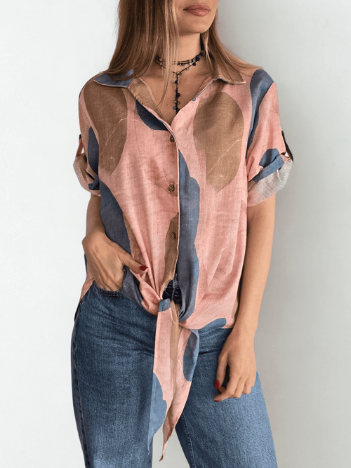 Blusa Estampada con Nudo, fondo Rosado