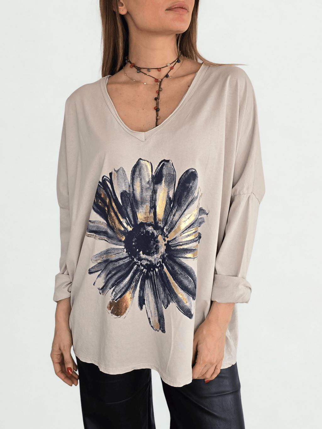 Polera Italiana Estampada, fondo Beige