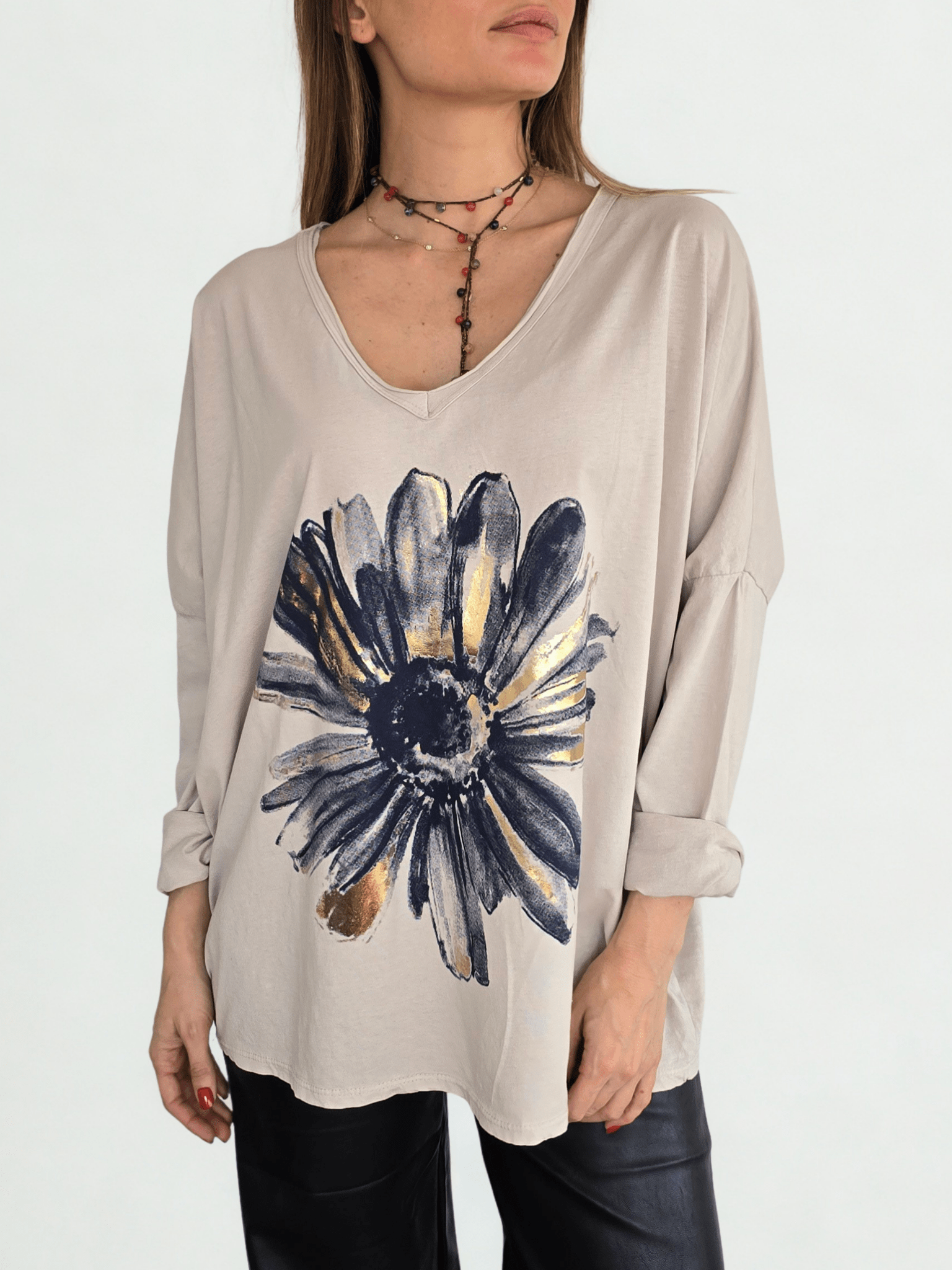 Polera Italiana Estampada, fondo Beige