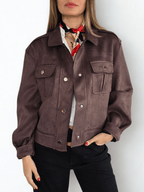 Chaqueta tipo Gamuza, color Chocolate